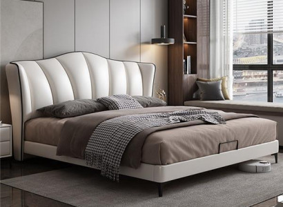 Bedroom bed leather luxury style double bed beige beds furniture furnishings